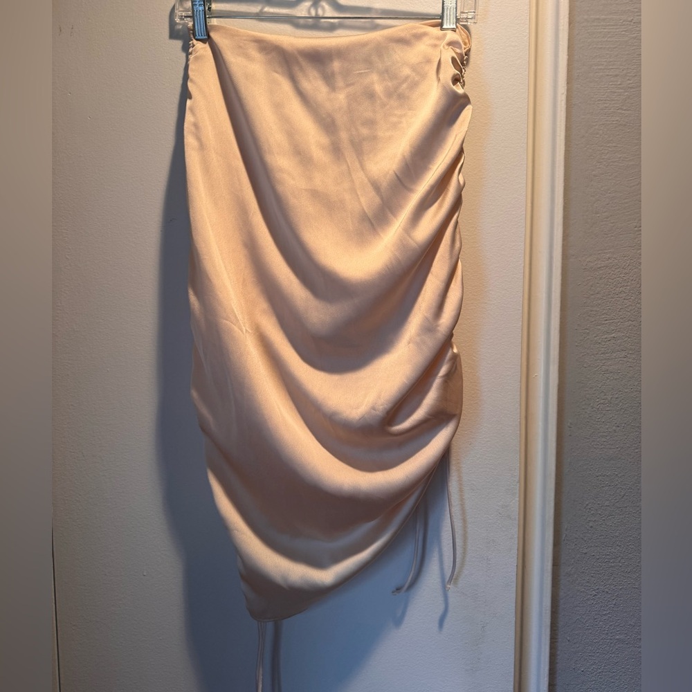 Parallel Lines Satin Ruched Adjustable side tie midi skirt